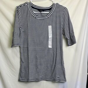 Banana Republic Navy and White Striped Short Sleeve Tee